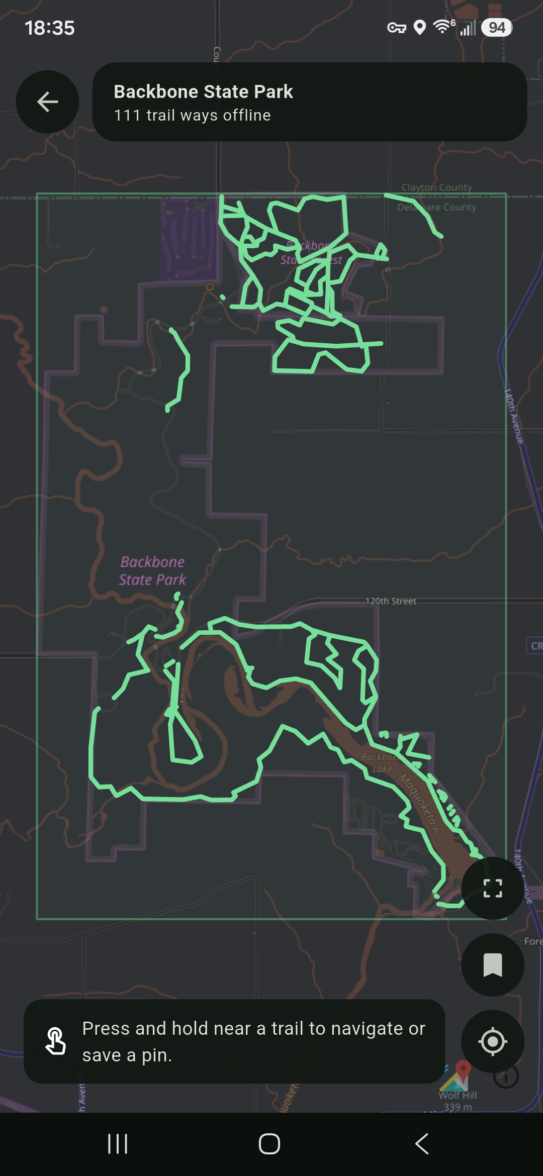 Path Finder offline trail map for Backbone State Park